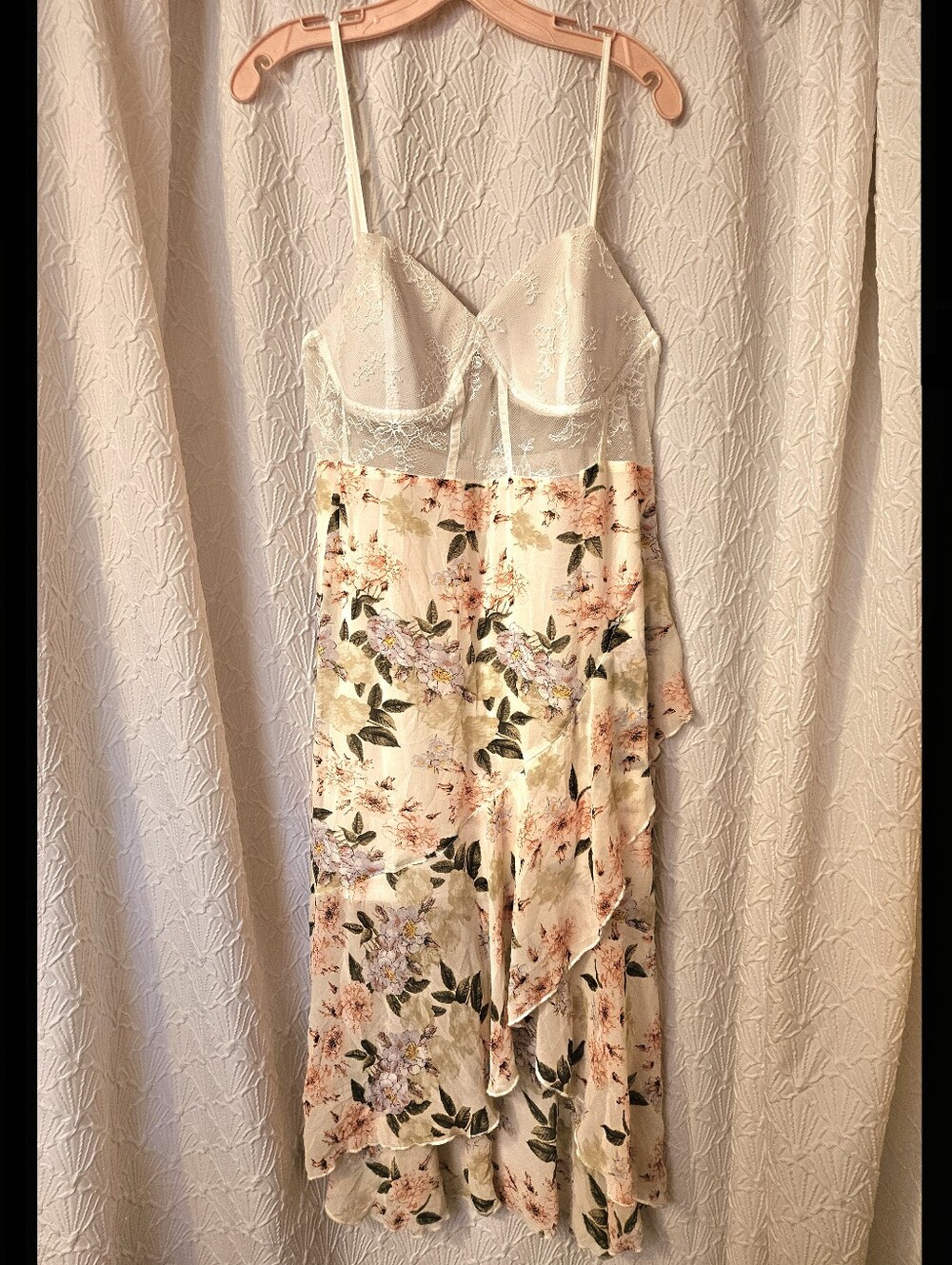 Floral Lace Bodice Slip Dress in Cream and Pink
